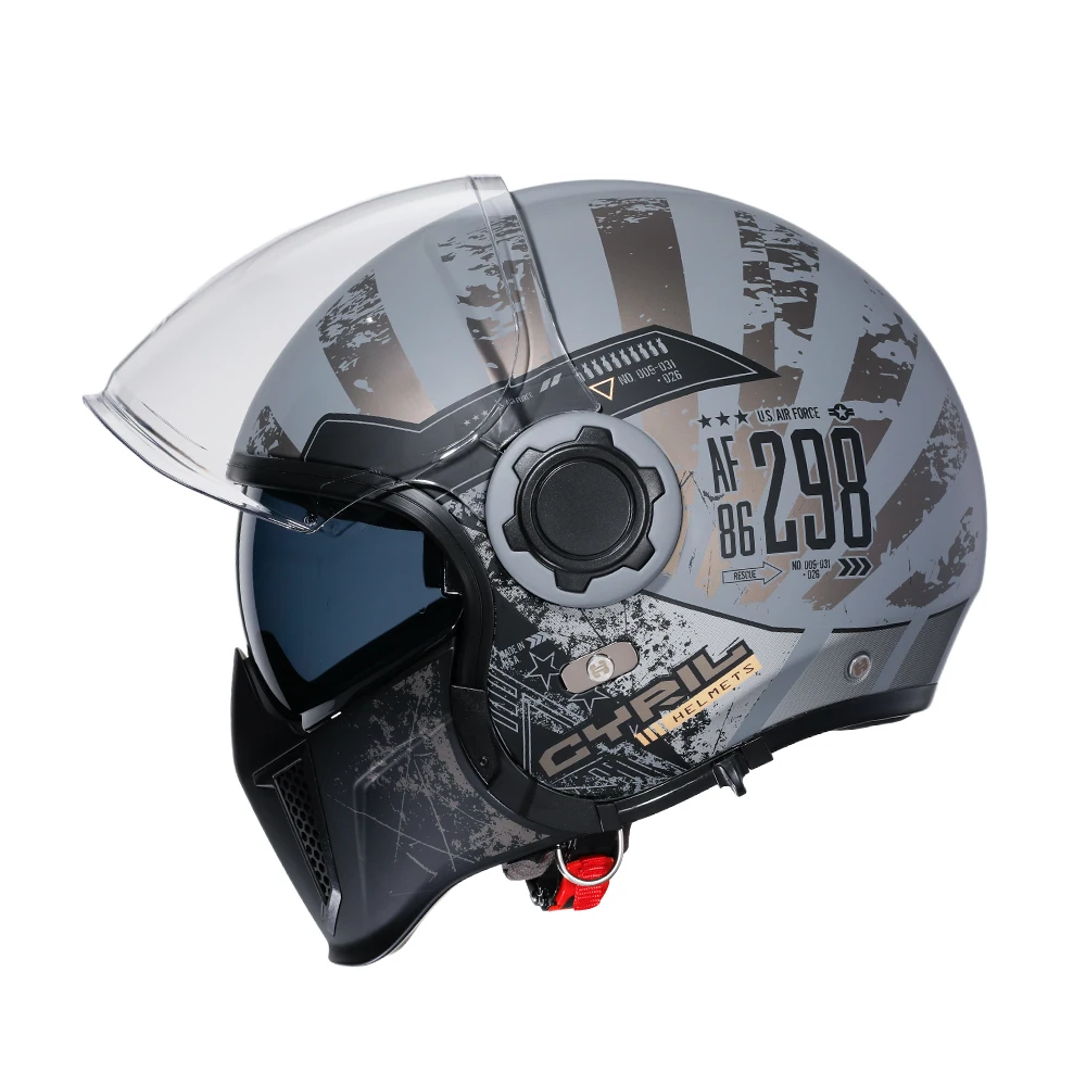 Casco Para Motos Casco de motocicleta de cara abierta para hombre y mujer, protector de cabeza Modular de doble lente, aprobado por DOT ECE, CYRIL OP12A, Retro