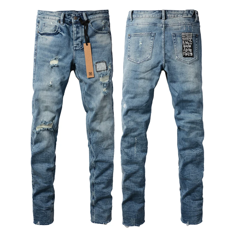 Otoño 2024 nuevos pantalones vaqueros KSUBI American High Street Basics hechos con parches antiguos pantalones elásticos vaqueros ajustados rasgados de Hip Hop de tiro bajo para hombres