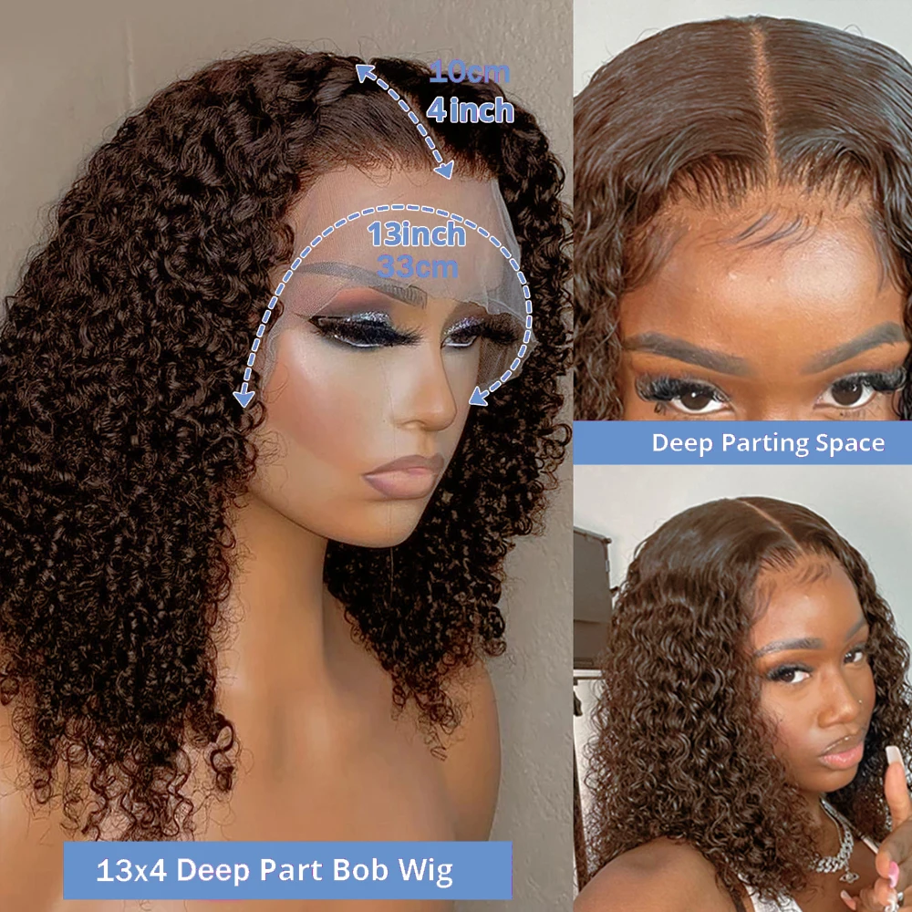 ช็อกโกแลตสีน้ําตาลเข้ม Deep Wave ความหนาแน่น 200% สั้น Bob วิกผมผมมนุษย์ 13x4 โปร่งใสลูกไม้ด้านหน้าวิกผมวิกผมผมมนุษย์