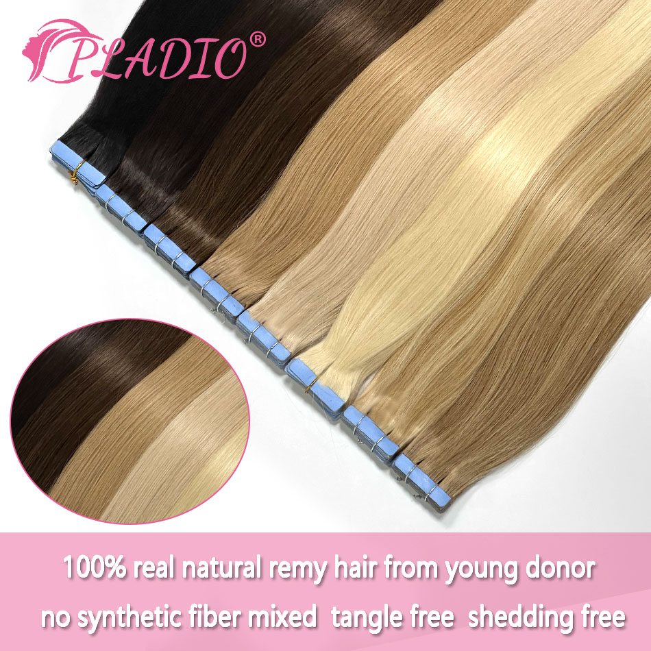 PLADIO เทปต่อผมมนุษย์ผมธรรมชาติผมยุโรปตรงสีบลอนด์ Weft กาว Remy Hair Extension