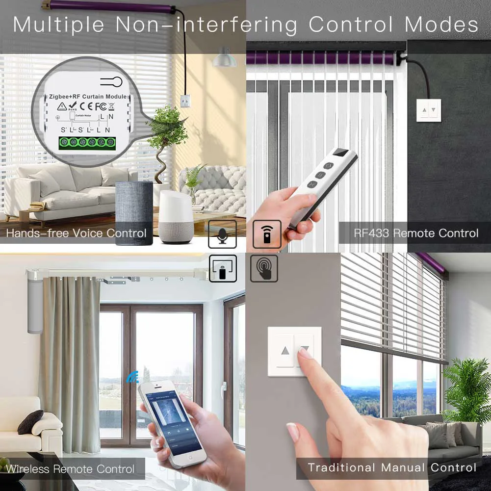 Módulo de interruptor de cortina Tuya ZigBee, Motor de persiana enrollable, Control remoto RF433, aplicación Smart Life, compatible con 2MQTT, Google Home, Alexa