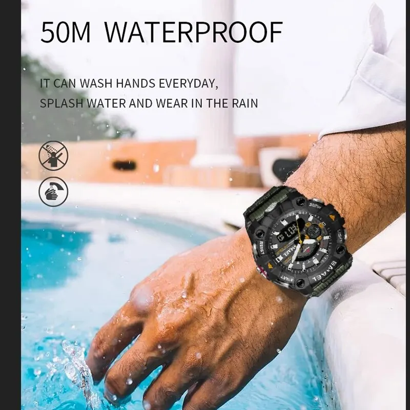 スマエルファッションスポーツウォッチ男性用耐衝撃性50m防水腕時計led目覚まし時計ミリタリー8040