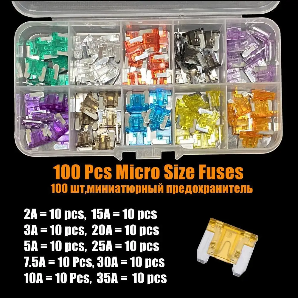 Mittlere Mini-Auto-Sicherungen, 2 A/3 A/5 A/7,5 A/10 A/15 A/20 A/25 A/30 A/35 A, Verstärker mit Aufbewahrungskoffer, Sortiment, Flachsicherungsset-Set