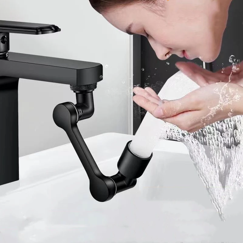 Schwarz 1080° °   Universal Rotation Wasserhahn Sprayer Kopf Dual Effluent Waschbecken Küche Roboter Arm Verlängerung Wasserhähne Belüfter Bubbler