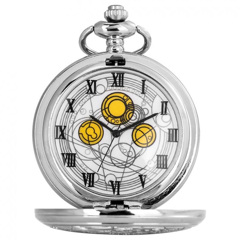 Reloj de bolsillo de cuarzo para hombre, colgante Retro de plata a la moda, exploración espacial, tiempo de Cosplay de héroe de película con cadena