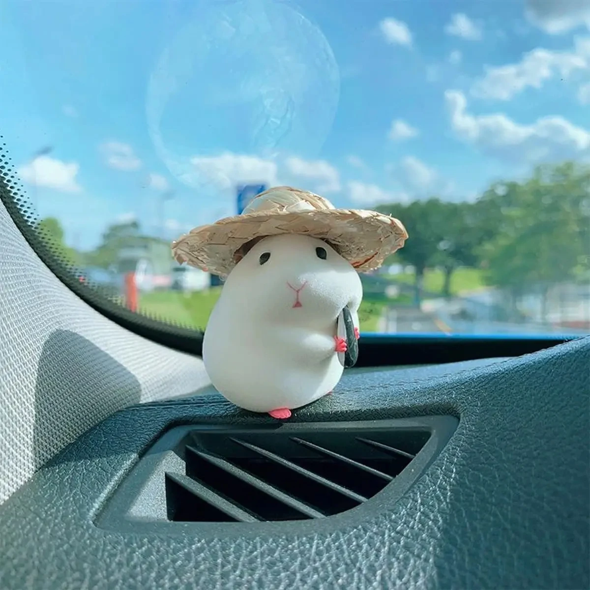 หนูแฮมสเตอร์น่ารักกับหมวกฟางเครื่องประดับรถ,ตกแต่งรถยนต์ Auto แดชบอร์ดภายในอุปกรณ์เสริม