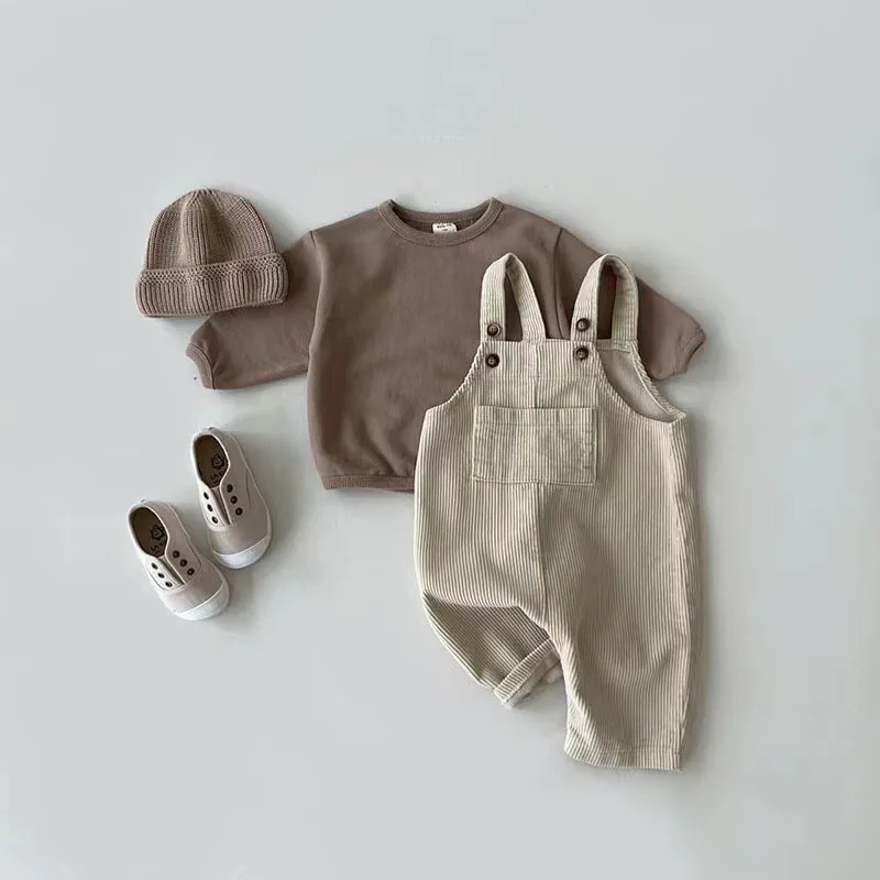 Herbst Winter Kleinkind Baby Jungen Mädchen Solide Cord Hosenträger Strampler Kinder Overall Overall Kleidung