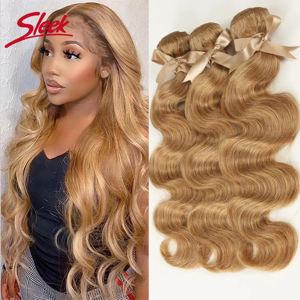Elegante mel loira 27 cabelo colorido onda do corpo brasileiro natural remy feixes de cabelo 8 a 26 polegadas vendido por 1/3/4 extensão do cabelo