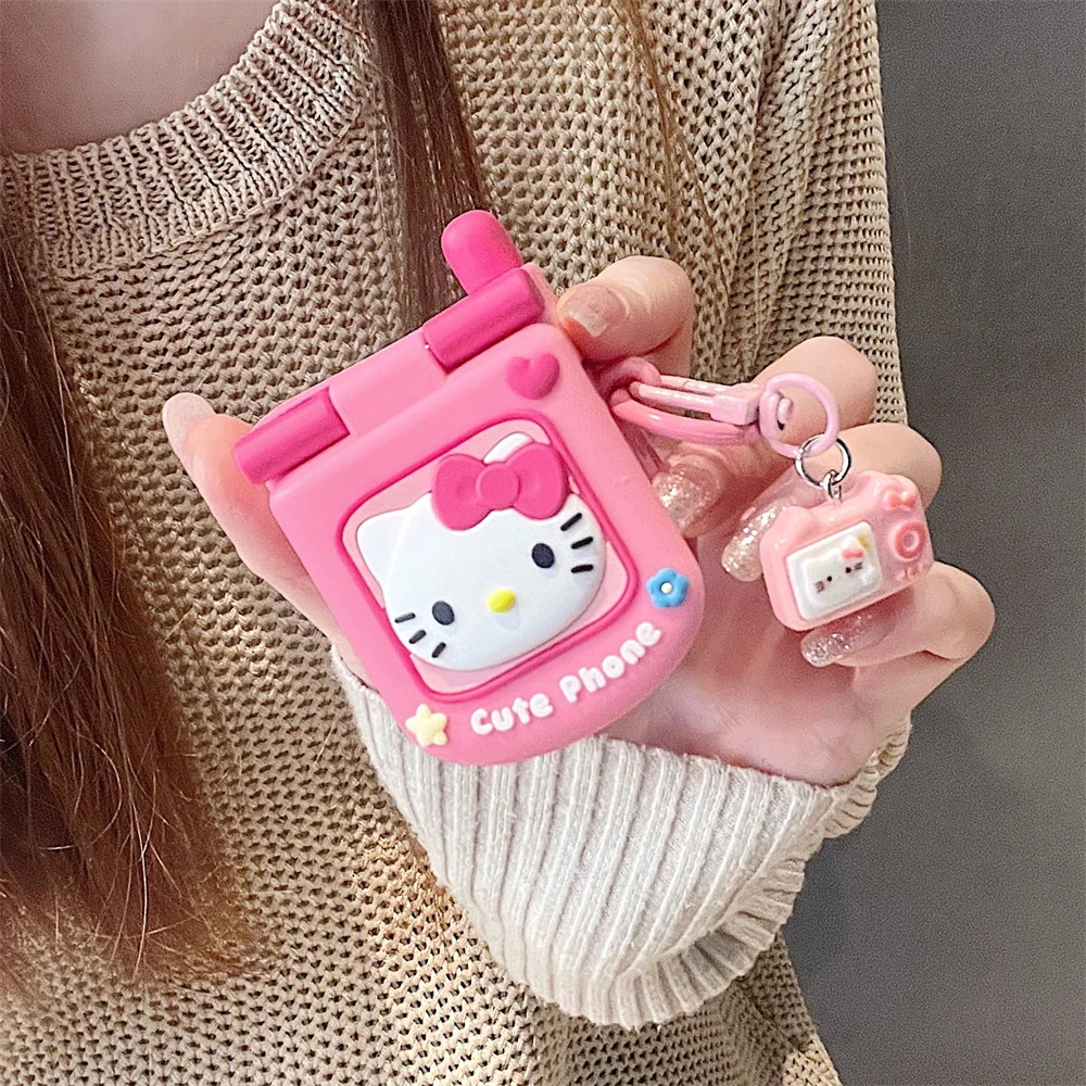 Funda para auriculares con lazo 3D de Hello Kitty para Apple AirPods 1, 2, 3 generación, Airpods Pro Pro2, funda para auriculares inalámbricos con Bluetooth de silicona