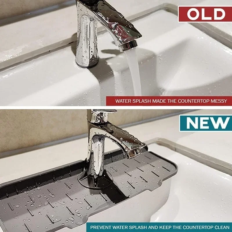 ห้องครัวซิลิโคนก๊อกน้ําแผ่นดูดซับอ่างล้างจาน Splash Catcher Countertop Protector MAT Draining Pad สําหรับห้องน้ํา Gadgets ครัว
