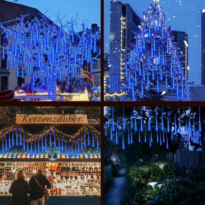 1 ชิ้นพลังงานแสงอาทิตย์ดาวตก Rain String ไฟกันน้ําสําหรับสวนกลางแจ้งต้นไม้ Holiday Party ตกแต่งคริสต์มาสฮาโลวีน