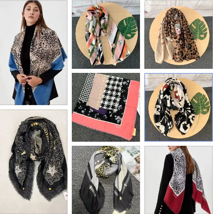 Comercio exterior original único italiano nuevo estampado ligero de lujo moda gruesa chal cepillado bufanda larga
