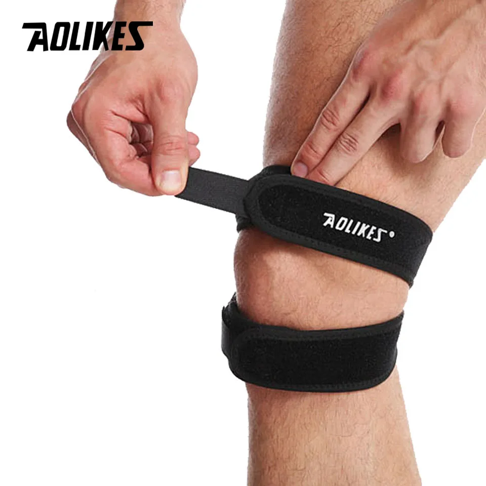 AOLIKES 1PCS 가압식 무릎 랩 슬리브 지원 붕대 패드 탄성 교정기 무릎 구멍 Kneepad 안전 농구 테니스 사이클링