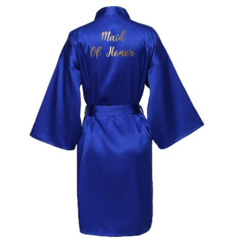 Roupões de cetim de seda para dama de honra, roupões de dama de honra, casamento, roupão longo, estampa dourada, azul real