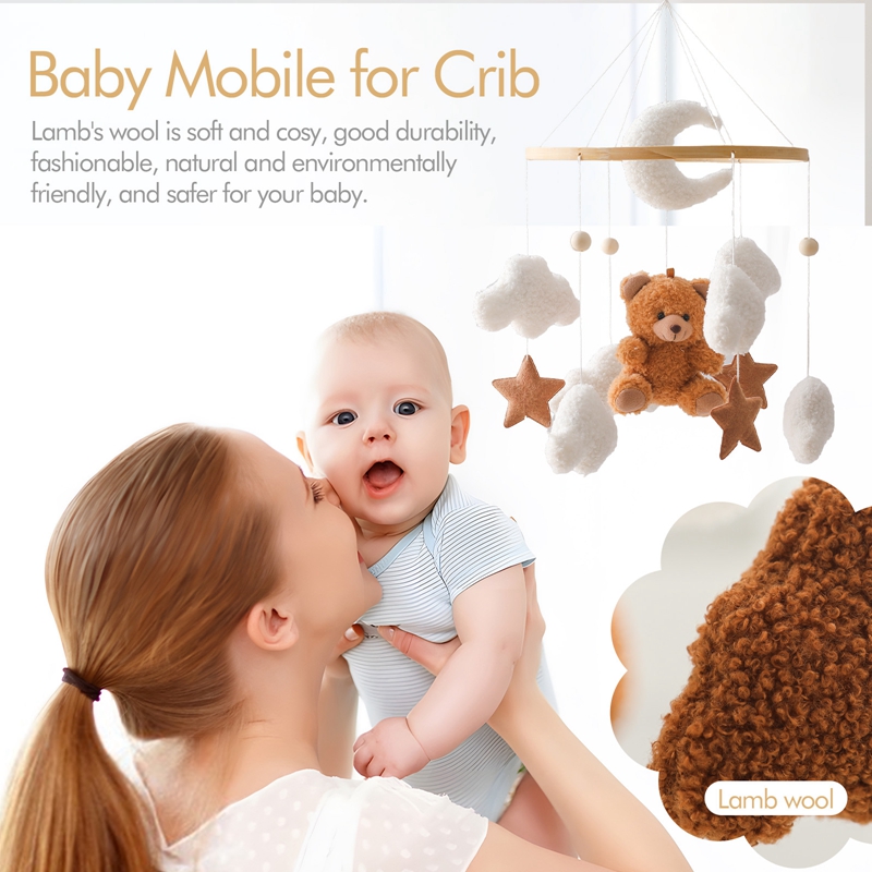 Sonajero móvil para cuna de bebé, juguete, campana de cama de madera, colgante móvil, muñeco de oso de terciopelo, juguete, caja de música para recién nacido, soporte móvil para cuna, regalo