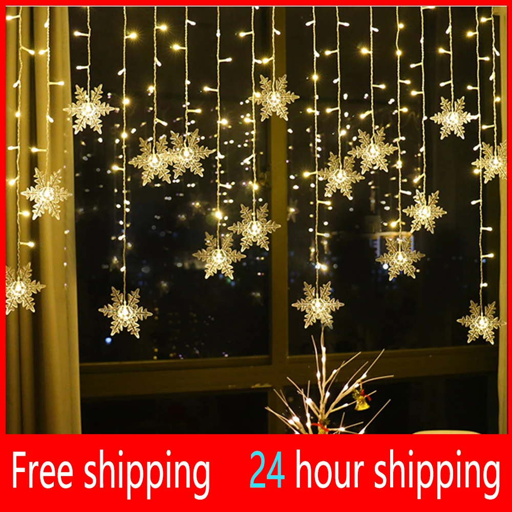 3,5 M luces de Navidad guirnaldas de luces LED copo de nieve cortina guirnalda impermeable para fiesta decoración de Navidad 2024