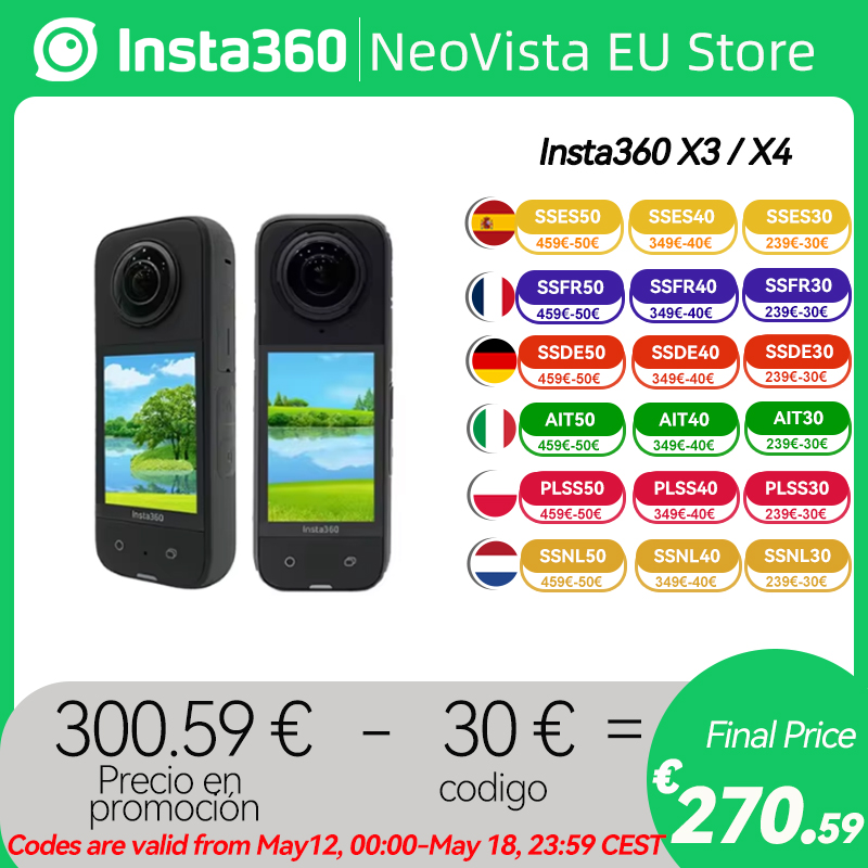 Insta360 X3 — wodoodporna kamera akcji 360 z czujnikami 1/2" 48 MP, aktywne wideo HDR 5,7 K 360, zdjęcie 360°, pojedynczy obiektyw 4K