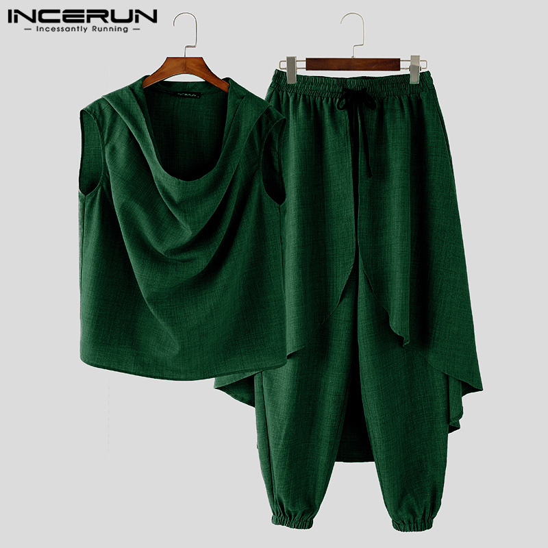 Stilvolle Männer Sets INCERUN 2024 Persönlichkeit Pullover Tops Lange Hosen Freizeit Streetwear Männlich Solide Einfache Anzug 2 Stück S-5XL 2024