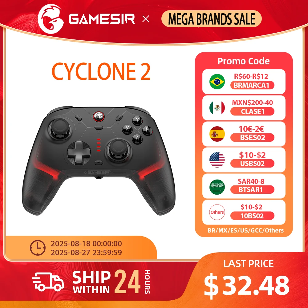 Controlador GameSir Cyclone 2 Wireless Pro, joysticks de efeito Hall, gamepad Bluetooth para Nintendo Switch, iPhone, Android e PC