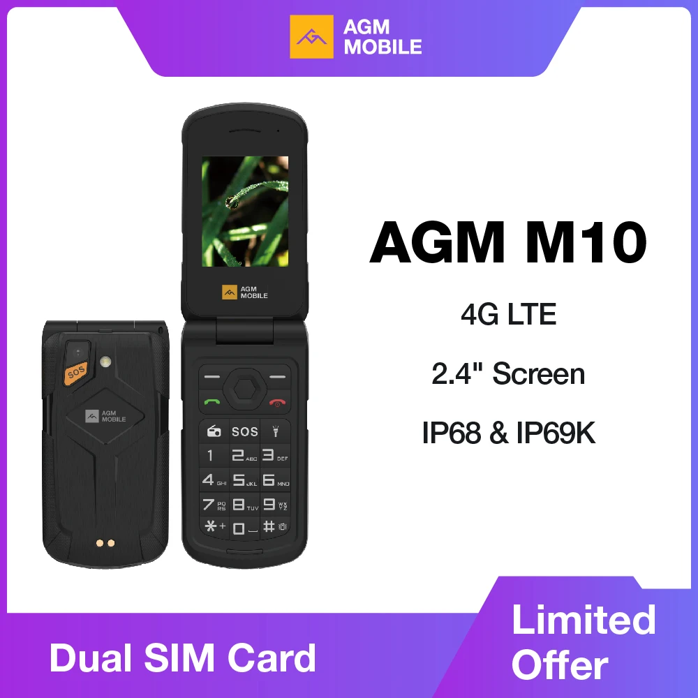 AGM M10 teléfono con tapa resistente para personas mayores, tarjeta SIM Dual, botón grande, Radio FM, botón pulsador, llamada SOS, 3 ranuras para tarjetas con altavoz