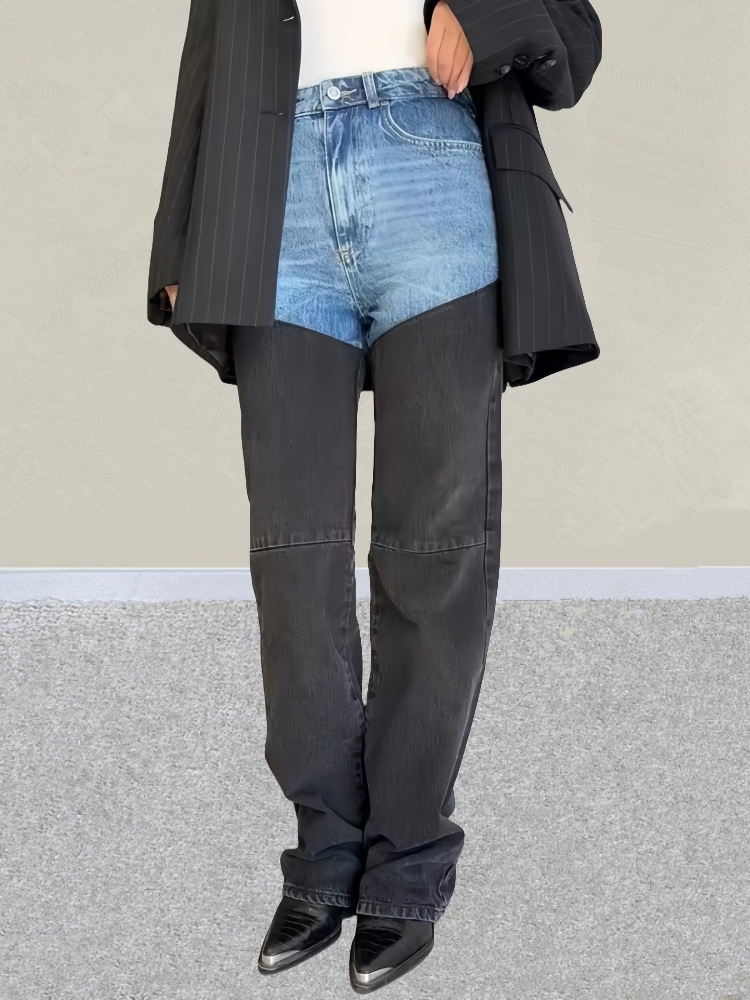 Trashy Y2K 2000S Washed Blue Black Patchwork Slim Stretch Jeans Pants For Women Clothing Casual Lady Denim Trousers Ropa Mujer