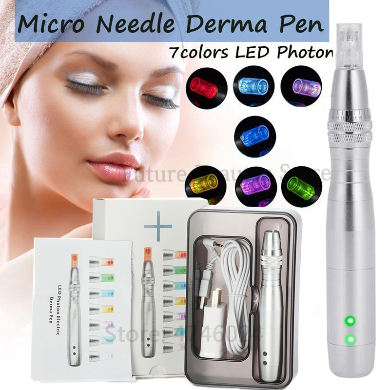 Pluma Derma inalámbrica recargable para salón de belleza, dispositivo con 7 luces de colores LED de fotones, blanqueamiento, antienvejecimiento, herramientas para el cuidado de la piel, microagujas