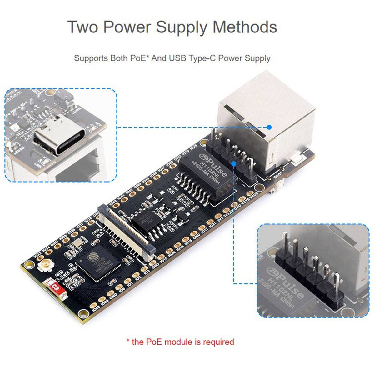 BABQ ESP32-S3-POE-ETH ESP32-S3 Ethernet-Entwicklungsboard unterstützt PoE Dual-Core Wi-Fi und Bluetooth Wireless USB Typ-C-Anschluss