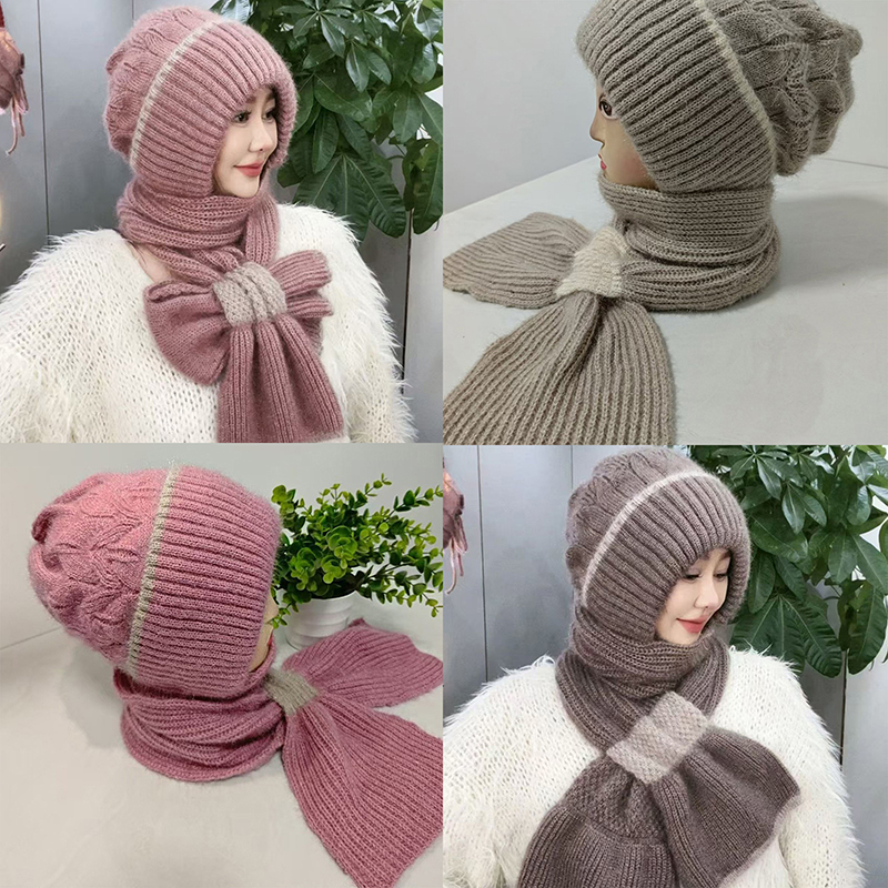 Winter Gebreide Skullies Muts Sjaal Set Koude Proof Oorbescherming Sjaal Warm Meisjes Mutsen Fietsen Winddicht Dames Outdoor Caps