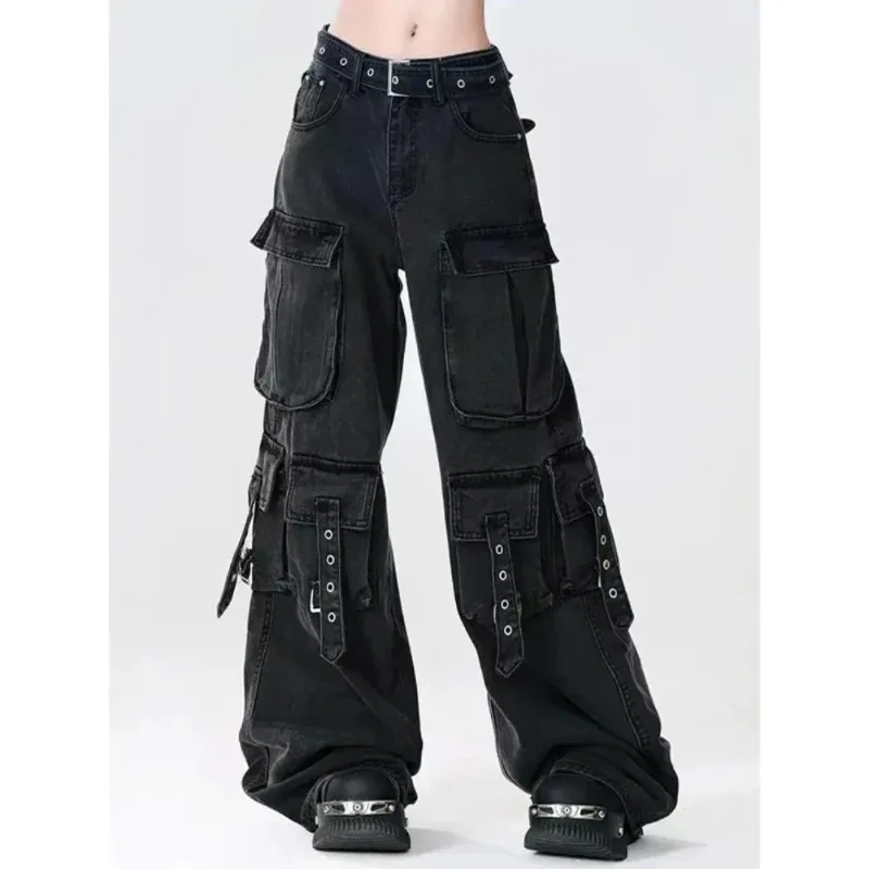 PB & ZACargo กางเกงยีนส์ขาตรงผู้หญิง Y2k Harajuku Baggy Retro เก่าเข็มขัดเกาหลีสูงเอวกางเกงยีนส์กางเกง Hip Hop Slouchy กางเกงยีนส์
