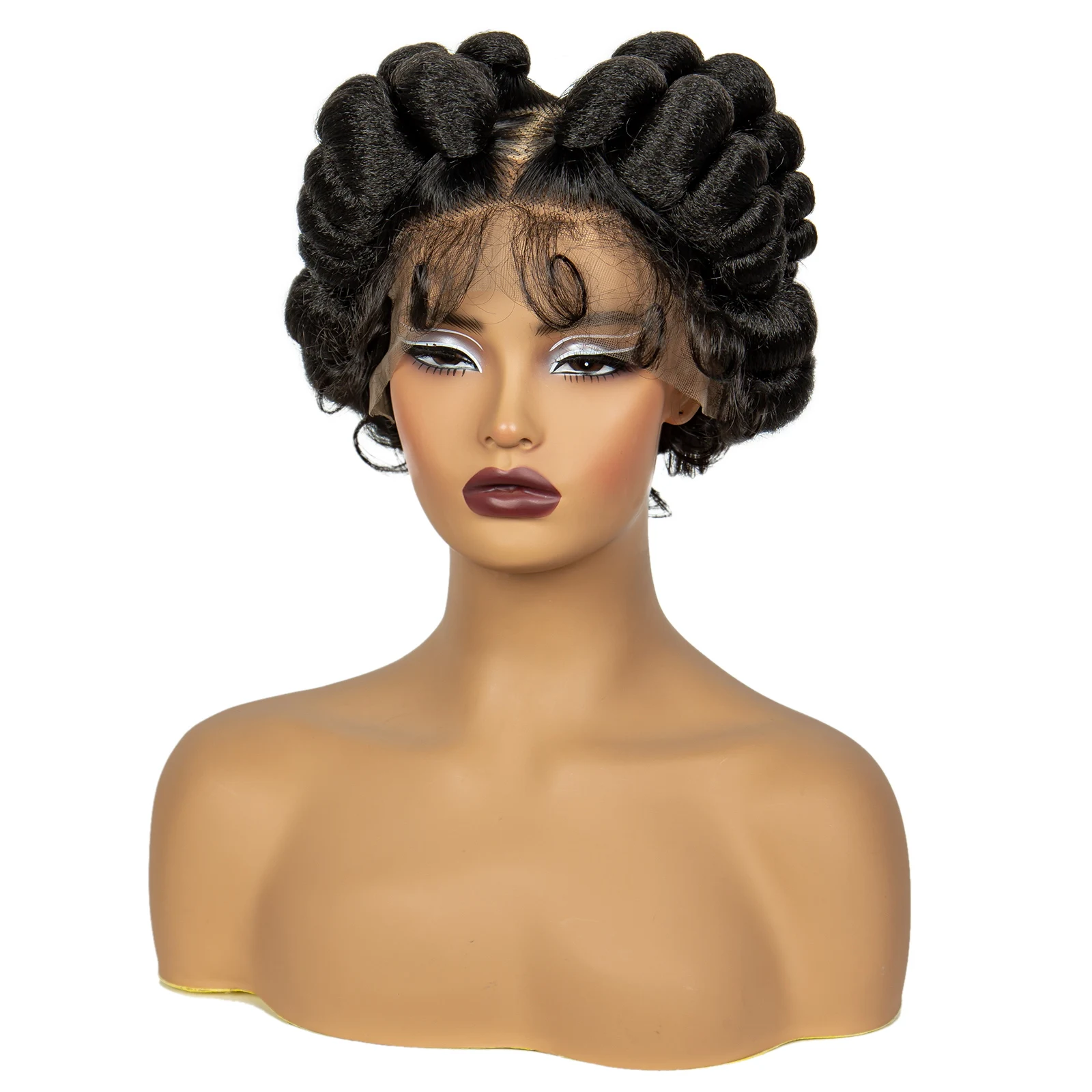 Perucas sintéticas feitas à mão com renda completa, perucas curtas e fofas de renda trançada natural para mulheres negras, perucas sem nós
