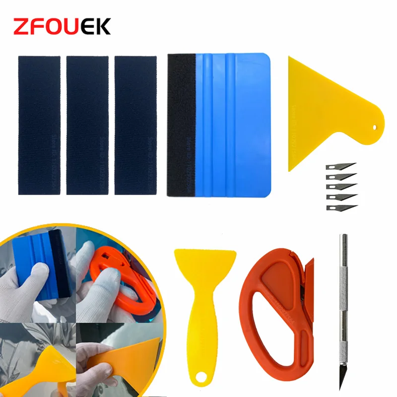 Nueva herramienta de envoltura de película para coche, Kit Zfouek, juego de escurridor, cortador raspador de vinilo para tinte de ventana de vehículo, accesorios para coche, herramientas de envoltura
