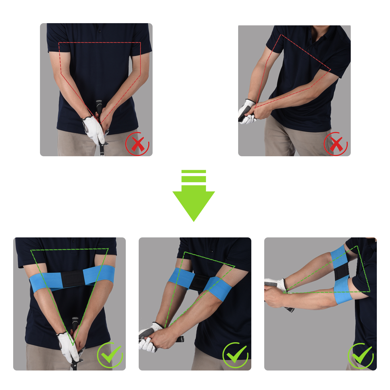 Alça de braço de golfe elástica profissional para iniciantes masculinos e femininos, alinhamento de gestos, assistência de treinamento, balanço de golfe ge