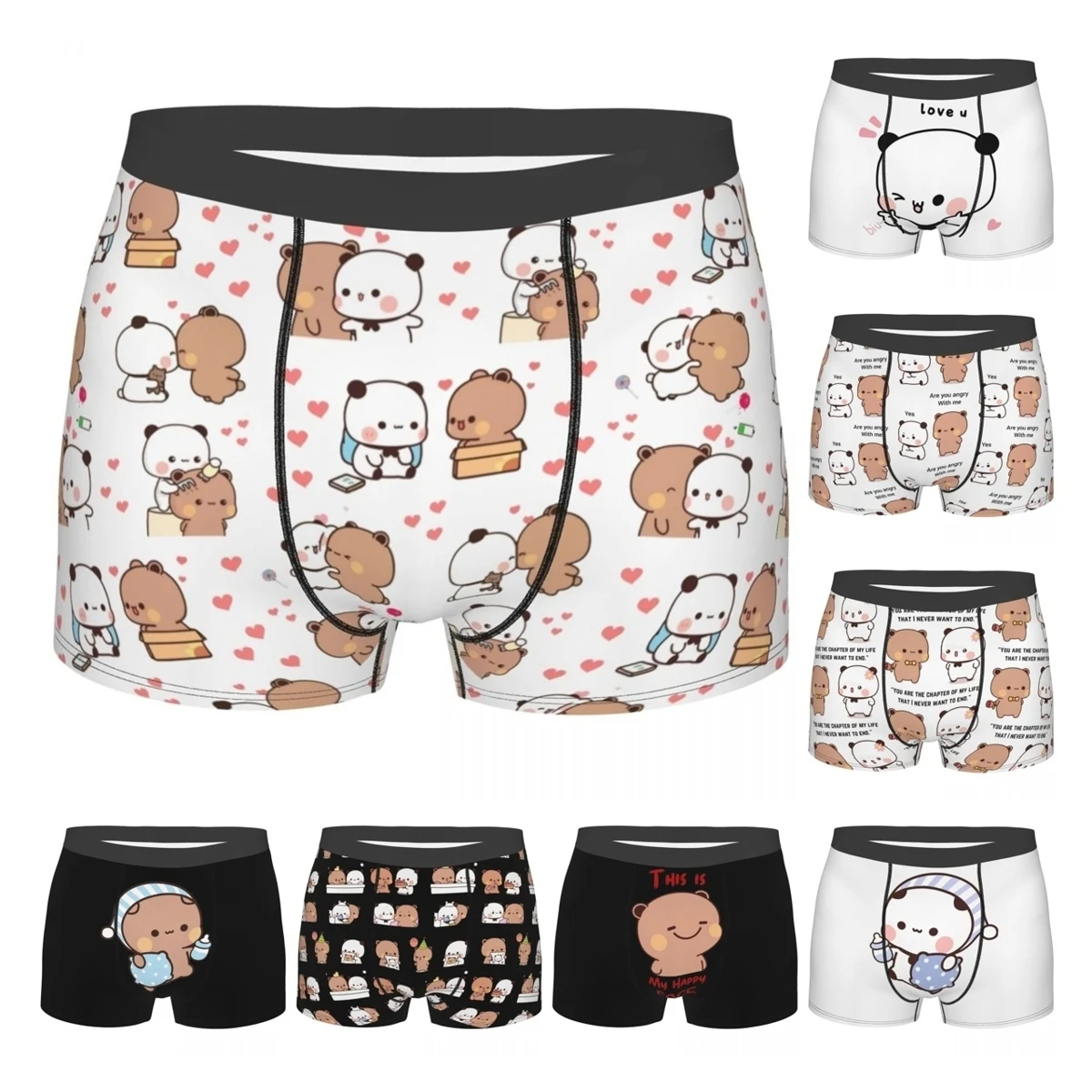Bubu Dudu Love Story Men Underwear Cute Panda Bear Boxer Briefs Shorts Panties Novelty Soft Underpants for Male S-XXL