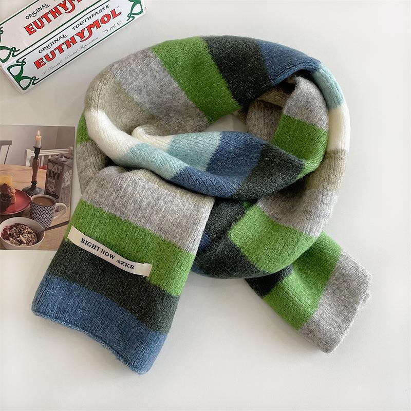 Regenboogstrepen mohair sjaal mannen en vrouwen in de winter kleurblokkerende strepen wollen korte sjaal studenten warme korte sjaal