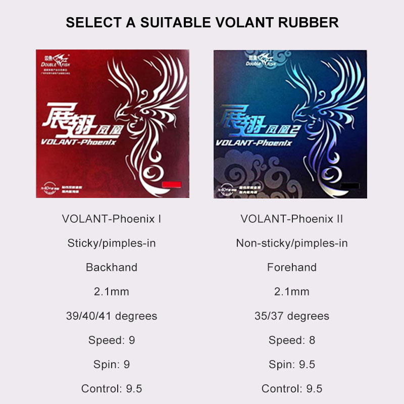 Caoutchouc de Tennis de Table DOUBLE FISH VOLANT-Pheonix pour boucle avec caoutchouc de Ping-Pong à attaque rapide avec éponge pré-ensemble