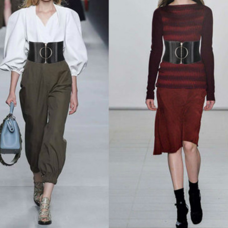 Frauen Ultra Breiten Gürtel für Kleider Damen Elastische Gürtel Weibliche Große Metall Kreis Ring Schwarz Taille Strap