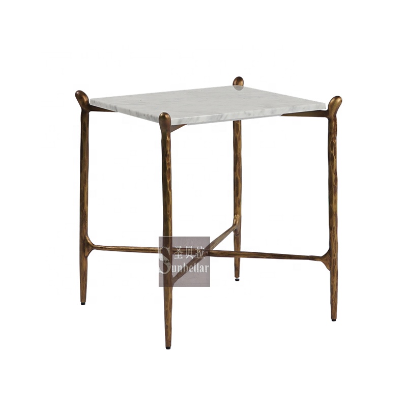 new design metal iron forged small coffee table round marble top  living room coffee & side table luxury high quality end table