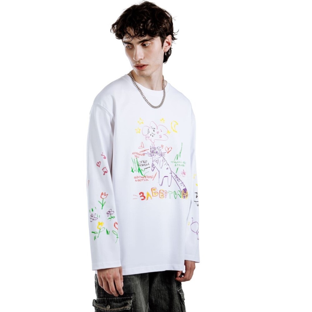 特大紳士服ストリート漫画猫プリント秋ヒップホップ韓国長袖 Y2k トップ Tシャツ綿グラフィックユニセックス Tシャツ