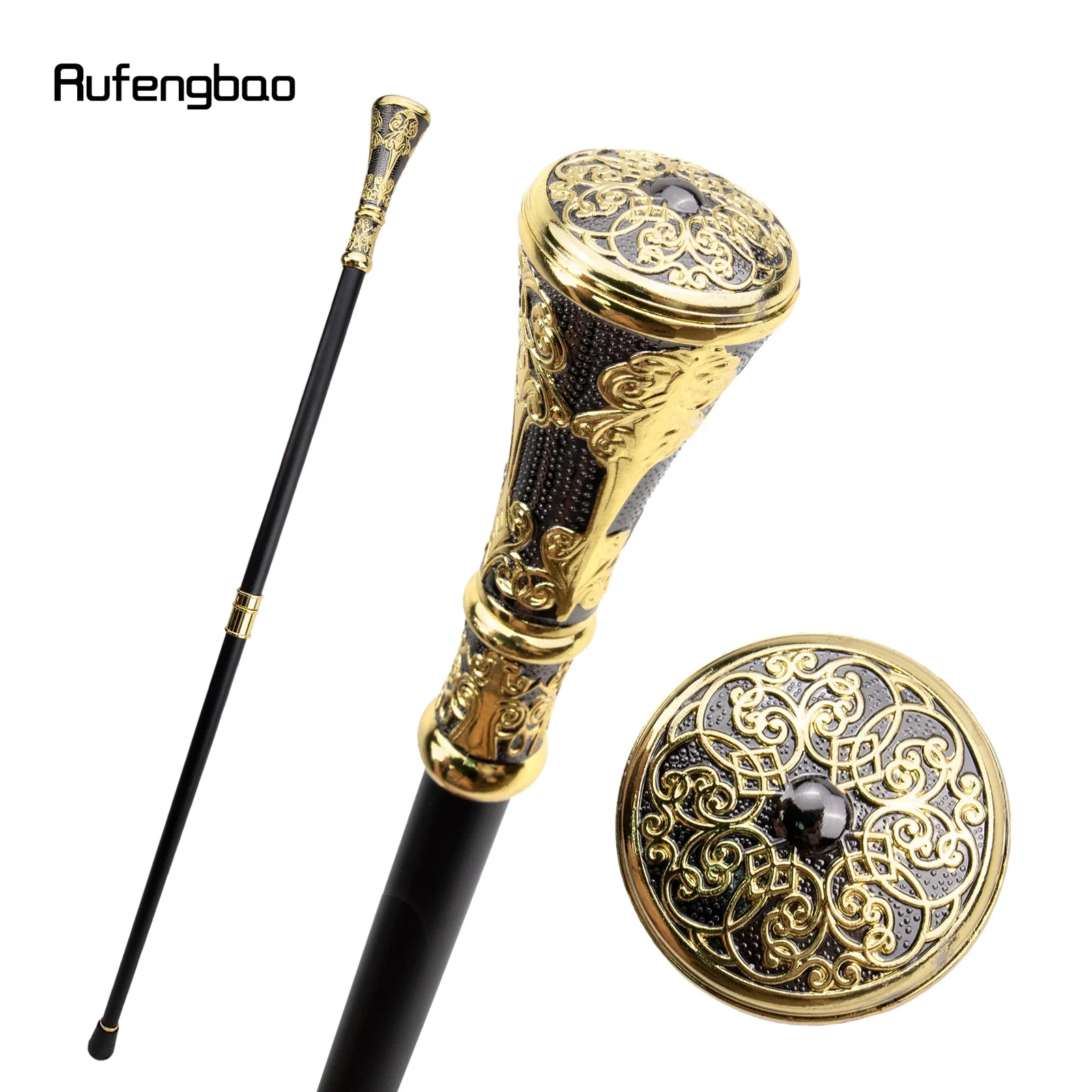 Bastón redondo de flores de lujo negro dorado, bastón de moda para fiesta, bastón decorativo para caminar, perilla elegante, perilla Crosier, 93cm