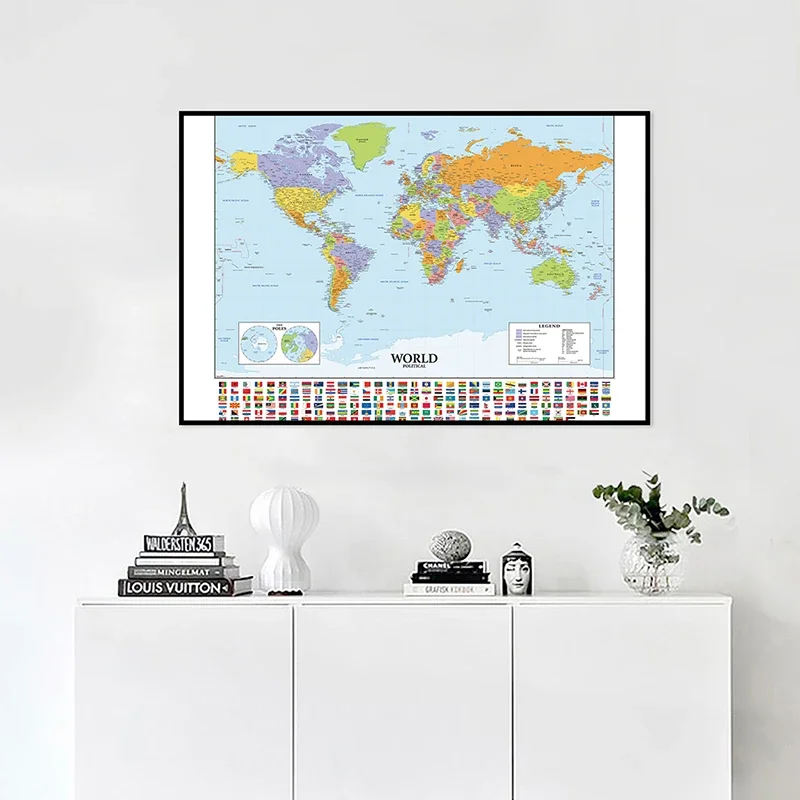 59x42cm A2 Size The World Map of Various Countries Fine Canvas Waterproof Wall Map School Office Classroom Wall Decoration