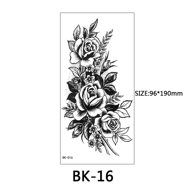 Tatuaje de boceto de flores, flores blancas y negras, tatuajes temporales, tamaño de la pegatina