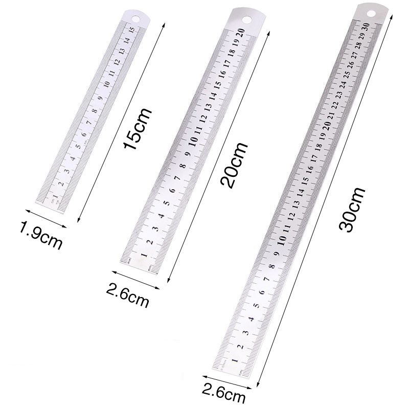 Regla de Metal, regla recta de acero inoxidable, reglas para estudiantes de 150mm-500mm, herramienta de medición de doble cara de precisión para dibujar carpintería