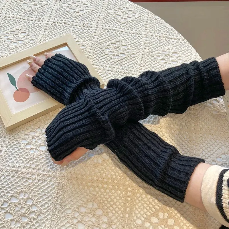 Manoplas sin dedos Y2K para mujer, guantes tejidos, guantes de Anime para Cosplay, calentadores de brazos de invierno, manoplas de punto Punk gótico Harajuku
