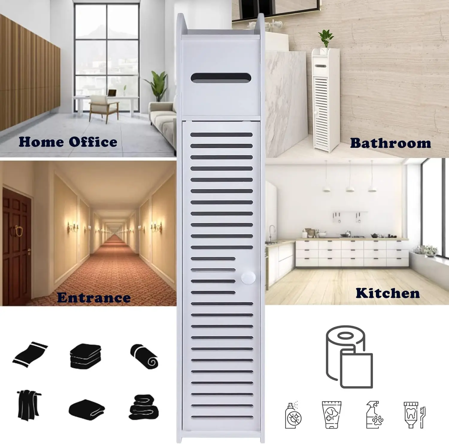 PRO. Scaffale alto per bagno a 3 livelli, scaffale sottile per WC da bagno, armadietto per WC, armadietto per WC