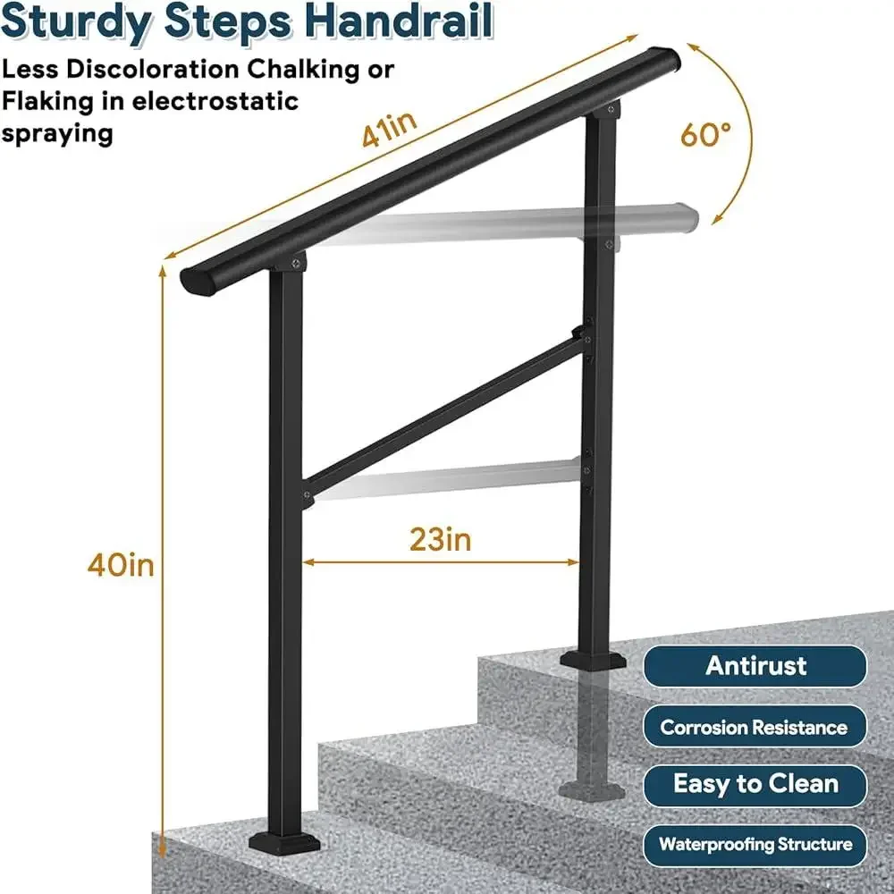 Sturdy Outdoor Stair Handrails Kits Concrete Wooden Steps Adjustable Safety Railing Seniors Easy Install Garden Deck Access