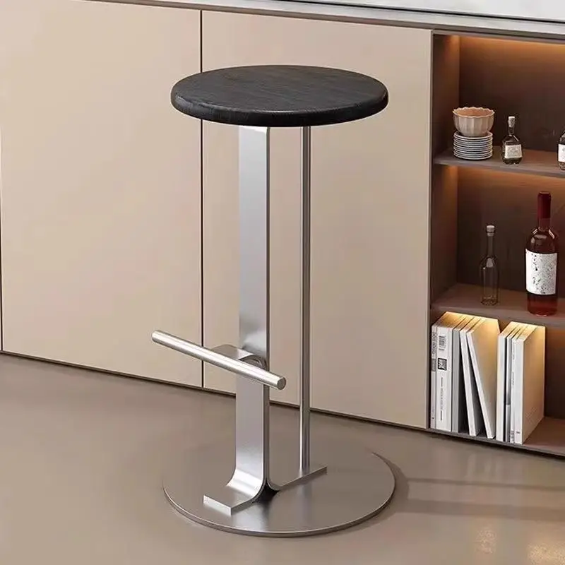 ‌Scandinavian Bar Stools, Solid Wood & Iron Height-Adjustable, Wide Base Counter Seats, Bistro-Grade Home Bar Furniture
