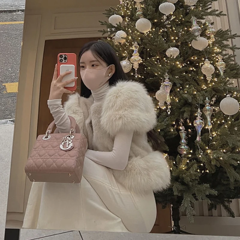 Colete de Pele Retro Doce Novo Estilo Outono Inverno East Gate, Casaco de Pele de Raposa Pesado com Estilo Coreano Solto para...