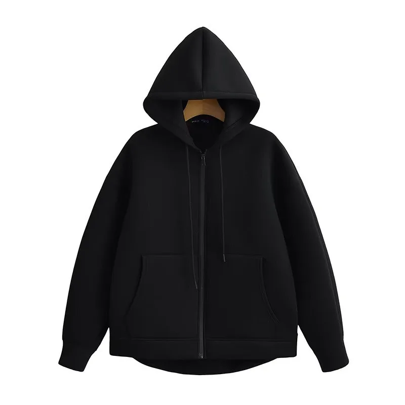Alobee Herbst Frauen Grau Schwarz Jacke Mit Kapuze Lange Sleeve Zipper Jacke Mantel Frau Lose Beiläufige Große Tasche Oberbekleidung Mantel Tops