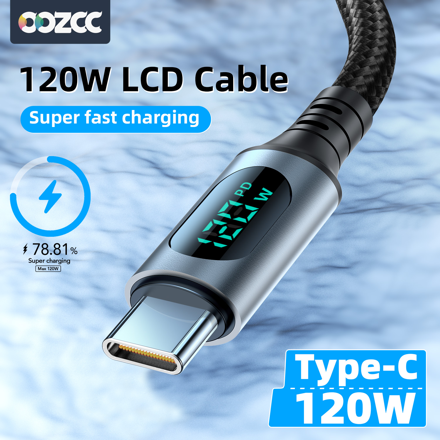 Ultra-Super-Schnellladekabel-6A 120W USB A auf Typ C Nylon-Datenkabel für Xiaomi Redmi Samsung mit LED-Digitalanzeigekabel