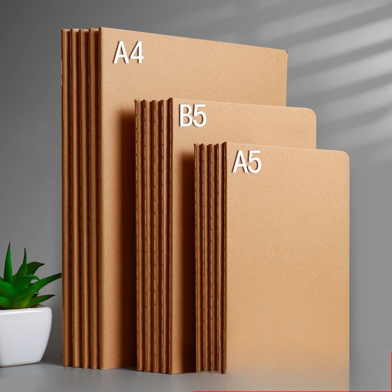 Cuaderno A5/B5/A4 con cubierta Kraft, diario Vintage en blanco/rejilla/forrado, planificador de papelería, papel de escritura para estudiantes, suministros escolares y de oficina